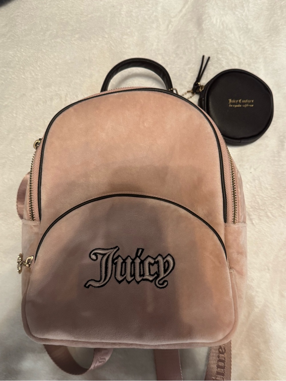 Juicy Couture Blush Pink Velvet Mini Backpack with Coin Pouch